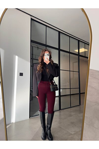 BB Bensu Buyruk ÇELİK KUMAŞ BİNİCİ TAYT PANTOLON BORDO