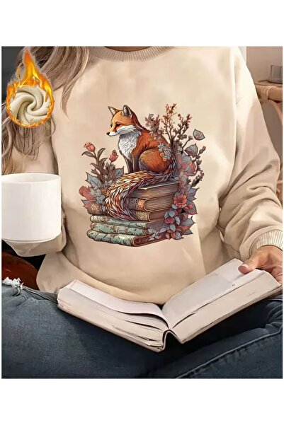 herkesemoda Φούτερ με λαιμόκοψη με λεπτομέρεια εκτύπωσης Fox and Book