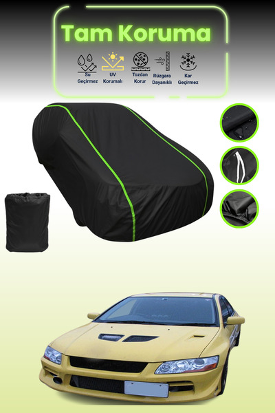 Dokaca Neo غطاء حماية للسيارة متوافق مع سيارة ميتسوبيشي لانسر إيفوليوشن قماش مجدّل باللون الأسود النيون