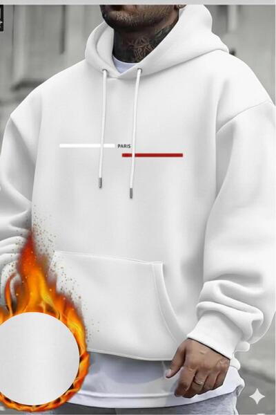 CAST COLLECTİON Ανδρικό φούτερ με κουκούλα σε λευκό ριγέ σχέδιο Paris