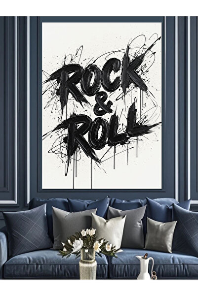 KanvasSepeti Text Rock N Roll Pictură în ulei de înaltă calitate texturat Can...