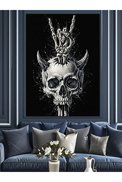 KanvasSepeti Craniu cu coarne Pictură în ulei de înaltă calitate texturat Pân...