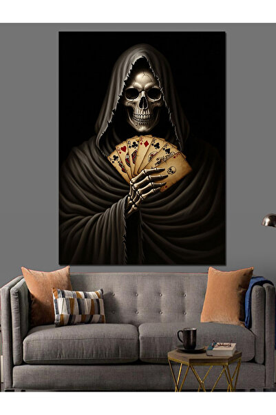 KanvasSepeti Kart Tutan İskelet Pictură în ulei de înaltă calitate d texturat...