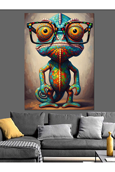 KanvasSepeti Chameleon cu ochelari Pictură în ulei de înaltă calitate textura...