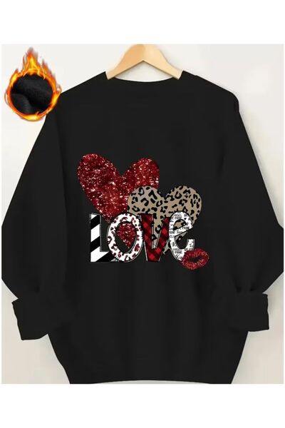 herkesemoda Φούτερ με λεπτομέρεια εκτύπωσης Love με λαιμόκοψη