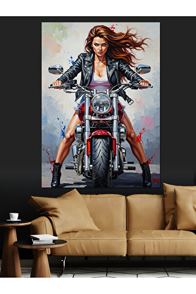 KanvasSepeti Pictură în ulei de înaltă calitate cu motocicletă texturat Canva...