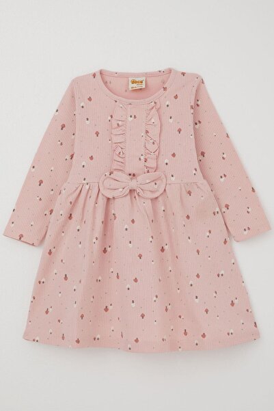 DECO Дівчача сукня з довгими рукавами, кольорова, з грибним садом, з бантиком, з рюшами, 2-5 років, рожева