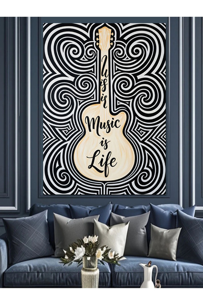 KanvasSepeti Музиката е живот Китара Висококачествена текстура на маслена боя...