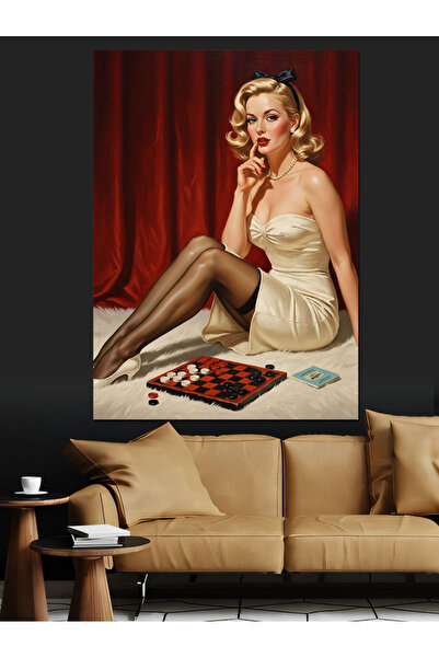 KanvasSepeti Pictură în ulei de înaltă calitate Vintage Pin-Up texturat Canva...