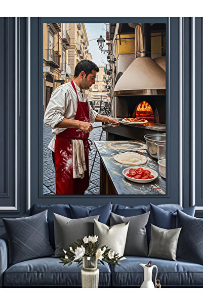 KanvasSepeti Pizza Yapan Vopsea în ulei de înaltă calitate texturat Canvas Ca...