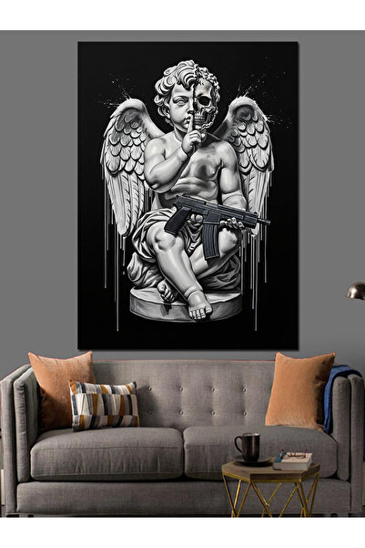 karizmart Silahlı Melek Heykeli Klasik Dekoratif Kanvas - Mdf Ahşap Tablo