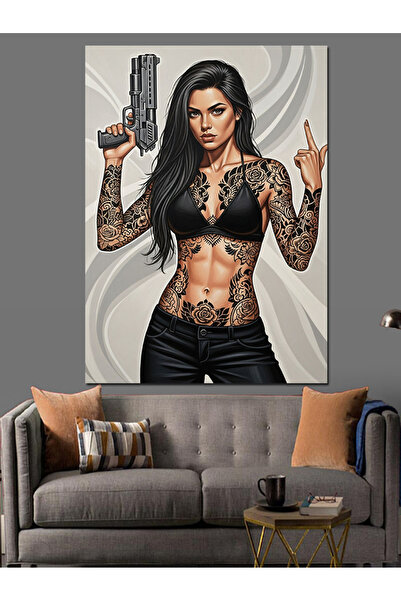 KanvasSepeti Armed and Tattooed High Quality Oil Painting Textured Canvas Can...