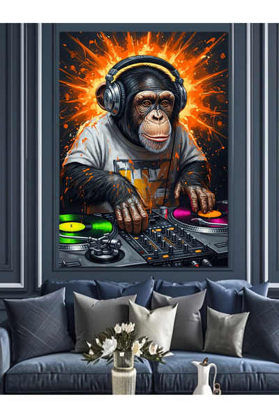 KanvasSepeti Dj Monkey Pictură în ulei de înaltă calitate texturat Canvas Can...