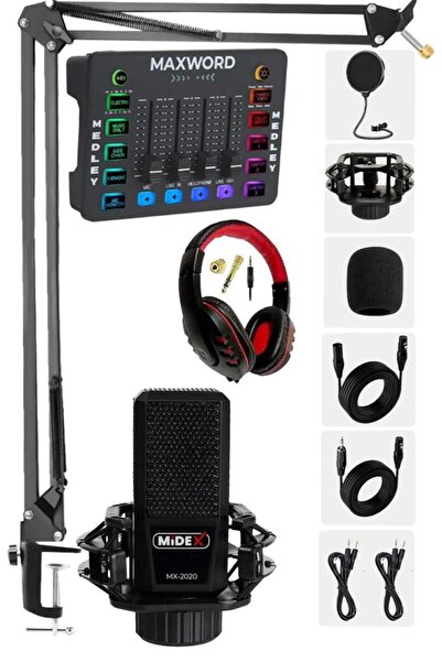 Midex Arcade Pack-3 MEDLEY Ses Kartı ve MX-2020 Mikrofon Gaming Canlı Yayın S...