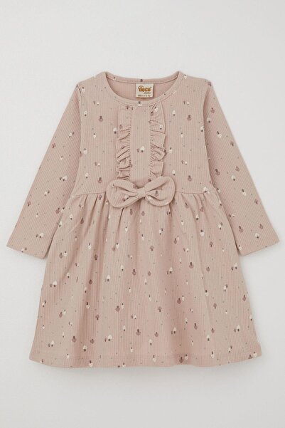 DECO Дівчача сукня з довгими рукавами, кольорова, з грибним садом, з бантиком, з рюшами, 2-5 років, пудровий