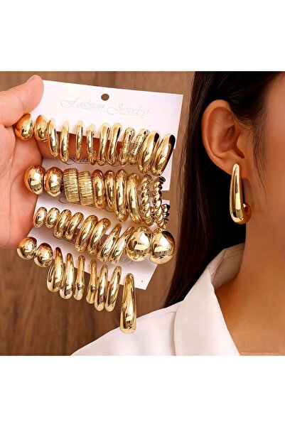 Ç.S.MYSTERY Kadın Gold Küpe Karışık Tasarımlı -Rastgele 1 Çift Gönderilmektedir