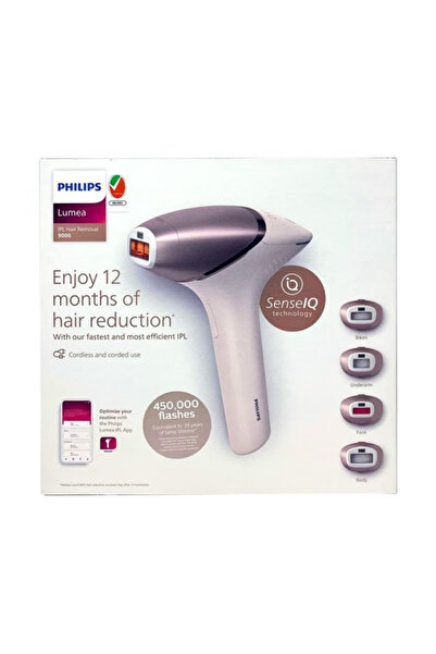 AS SEEN ON TV جهاز إزالة الشعر بتقنية IPL من سلسلة Philips Lumea 9000 بتقنية SenseIQ، 450,000 ومضة