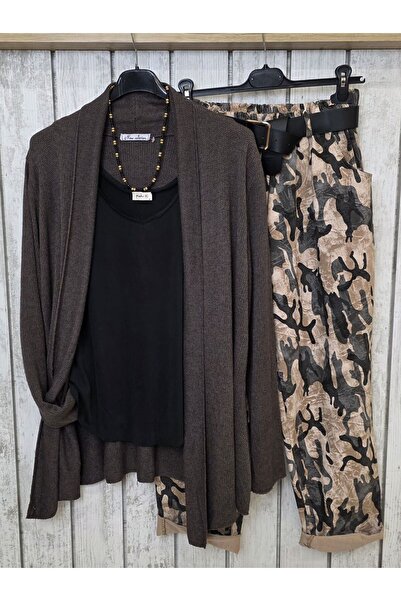 pudubutik Brown Shawl Collar Italian Cardigan