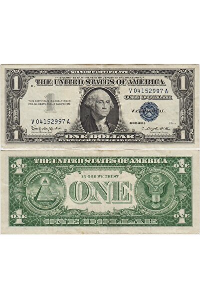Banknoting AMERİKA 1 DOLAR 1957 B MAVİ MÜHÜR-GÜMÜŞ SERTİFİKA ÇOK TEMİZ.