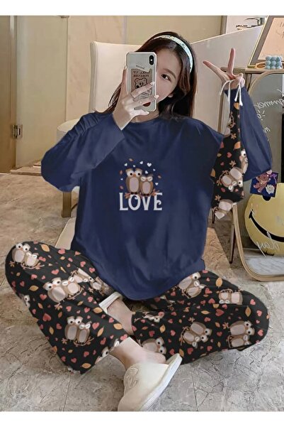 Silona Homewear Bahd owl 2 tamnoplavi Supersoft ženski pidžama set