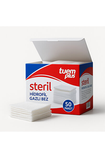 TUEM PLUS Steril Hidrofil Gazlı Bez 30×80 cm – 50 Paket (Steril Gaz Kompres)