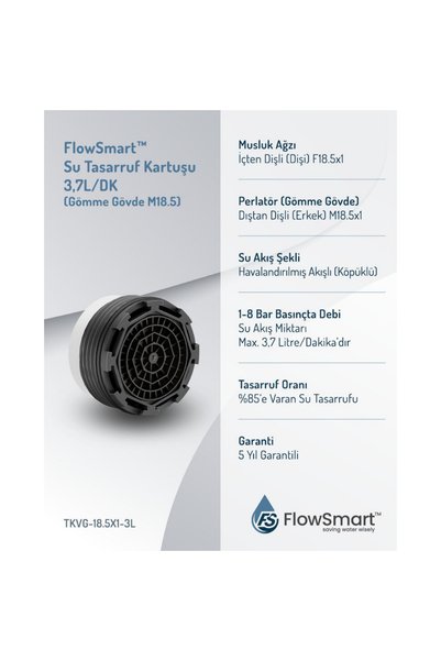 FLOWSMART Gömme Su Tasarruflu Aeratör 3,7 L/Dk. | ØM18.5| %85’e Varan Su Tasarrufu