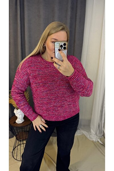 JANNA BUDAK BOUTİQUE Kadın Melanj Örgü Kazak – Fuşya