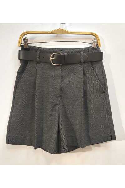 kikiriktekstil شورت نسائي عالي الخصر بحزام ونقشة عظم السمك