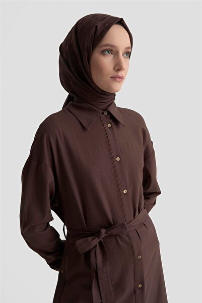 Armine Yanları Düğmeli Tunik Elbie 25K4000 Acı Kahve