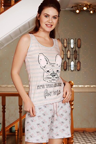 Stylish Pink grey printed shorts set with a soft cotton finish