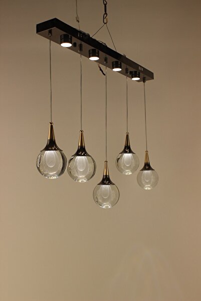 GN GEN AYDINLATMA Lüks Gold Siyah Gövdeli Desenli Cam Küre 5'li Sıralı Serisi...