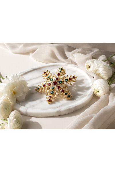 İZEV Yılbaşı Yıldız Figürlü Taşlı Broş