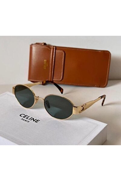 Generic Women's glasses, gold frame and dark oil lenses, come with an elegant brown leather case.