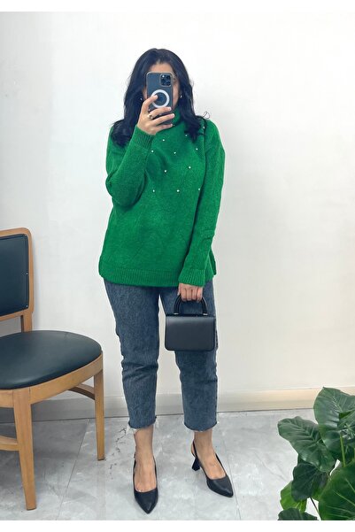 NİSUM MODA cu pietre aplicate Pulover tricotaj pe jumătate de pescar