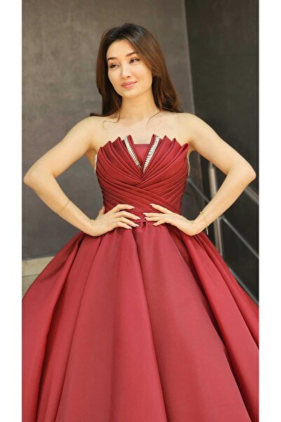 Remassa kadın drapeli helen Nişanlık Abiye kınalık mezuniyet elbisesi bordo