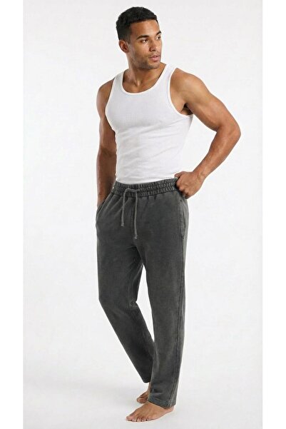 KLY بنطال رياضي رجالي مصنوع من القطن بنسبة 100%، قطعة واحدة، قصة مريحة، لون مدخن C7T3N01