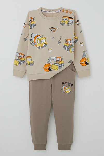 Breeze Set de trening pentru băieți Little Operator Hardworking Work Machines 1-4 ani, bej