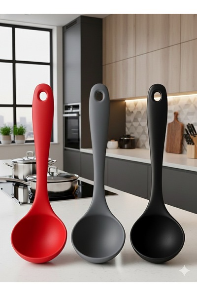 HZL HOME 3'lü SET Silikon Kepçe Seti Yüksek Isıya Dayanıklı Silikon Kepçe Seti