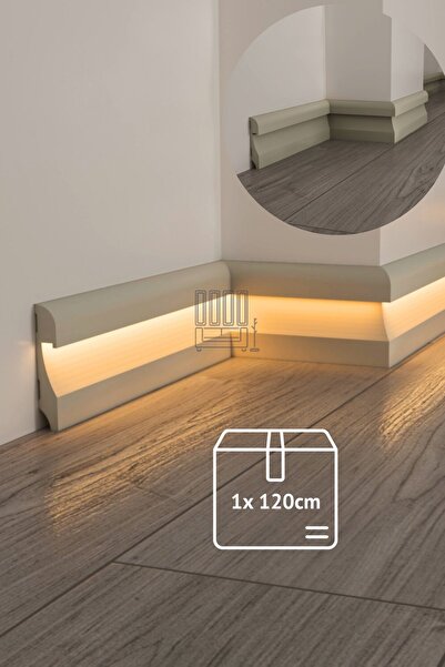 Evime Decor 11 cm Ledli Süpürgelik, Vizon Polimer Bir Boy 120 cm Boyanabilir, Suya Dayanıklı, Ev Dekorasyonu