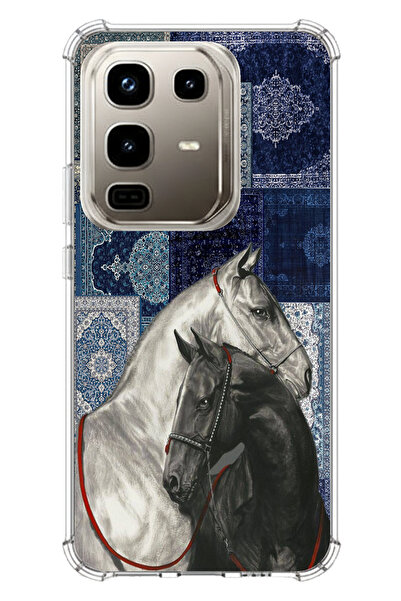 TechTree Infinix Uyumlu Note 50 PRO Uyumlu Mavi Kilim Desenli Siyah ve Beyaz ...