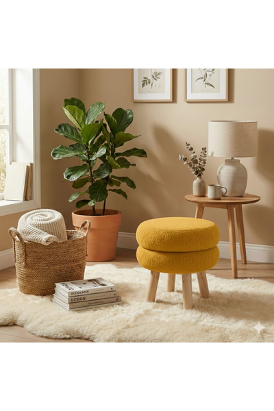 casa rosa Luxury faux fur vanity chair with wooden legs, versatile for living room and bedroom decor.