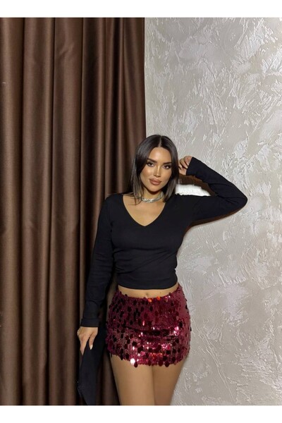 cemo Büyük Payet Detaylı Mini Etek