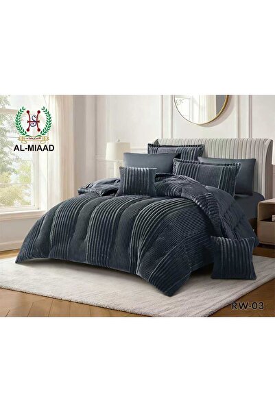 Almaeda Marina Striped Velvet Winter Bedspread Set, Double Size, 8 Pieces