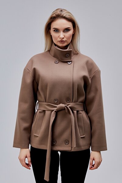 Bolivente Carvella Mink Mock Neck Belted Cashmere Jacket