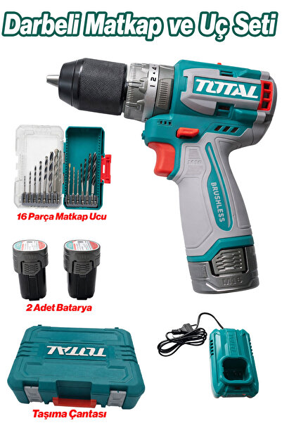 TOTAL Darbeli Matkap Vidalama Ve Uç Seti 2’li Set Güçlü Çok Amaçlı Ev ve Prof...