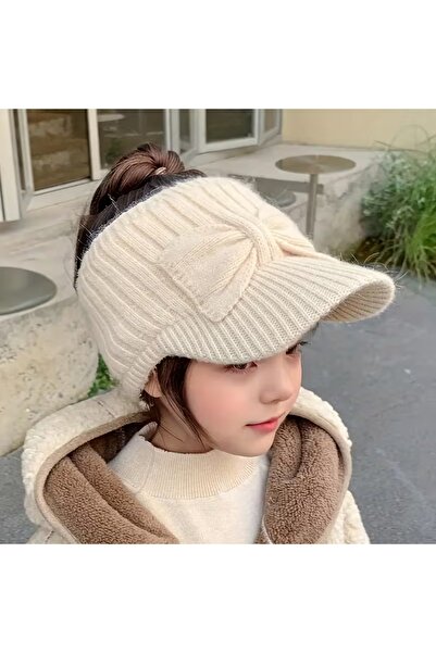 GlassySKY (5-10Yaş) Uzun Saçlar İçin Üstü Açık Fiyonklu Astarlı Beyzbol Tarzı...