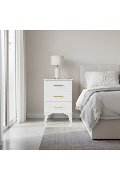 Nisa Luxe Beyaz Komodin 3 Çekmeceli