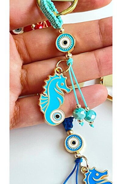 Cassime Light Green Sea Horse Gold Plated Evil Eye Keychain