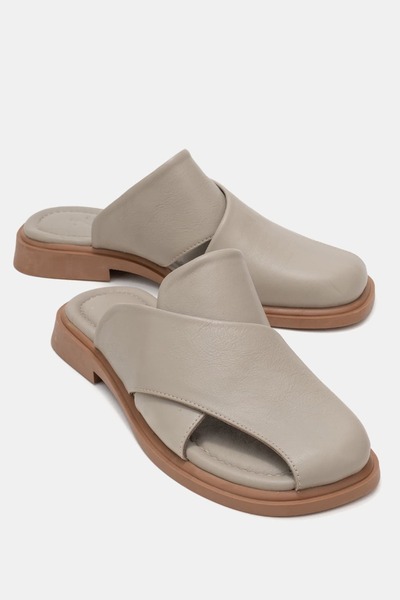 Zeynep Sıradağlı Spencer women's genuine leather slippers - grey