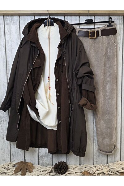 pudubutik Cotton Thin Italian Trench Coat Brown